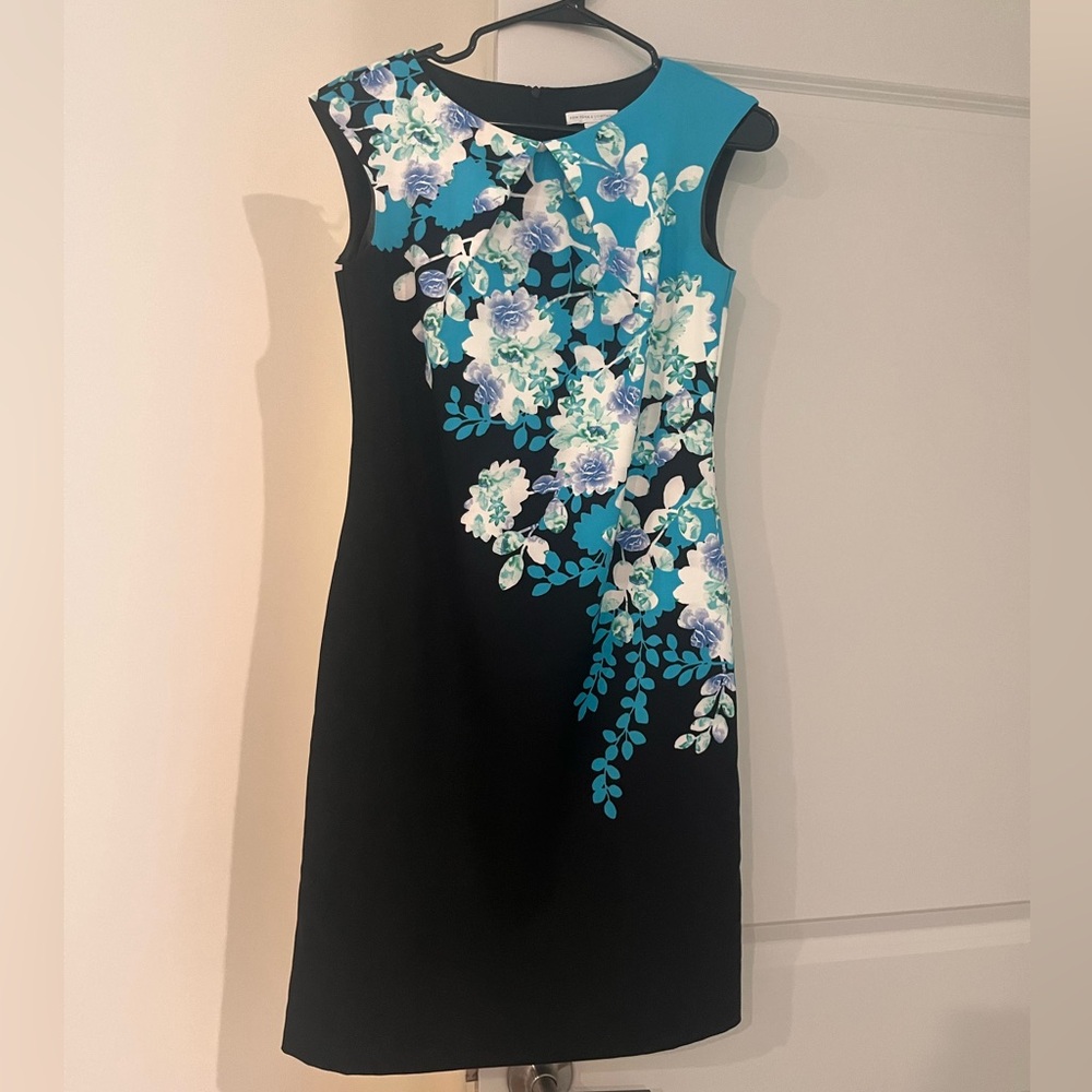 New York & Company Blue Black Turquoise Floral Sheath Dress